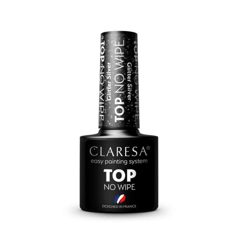 TOP COAT CLARESA NO WIPE GLITTER PLATA  CLARESA